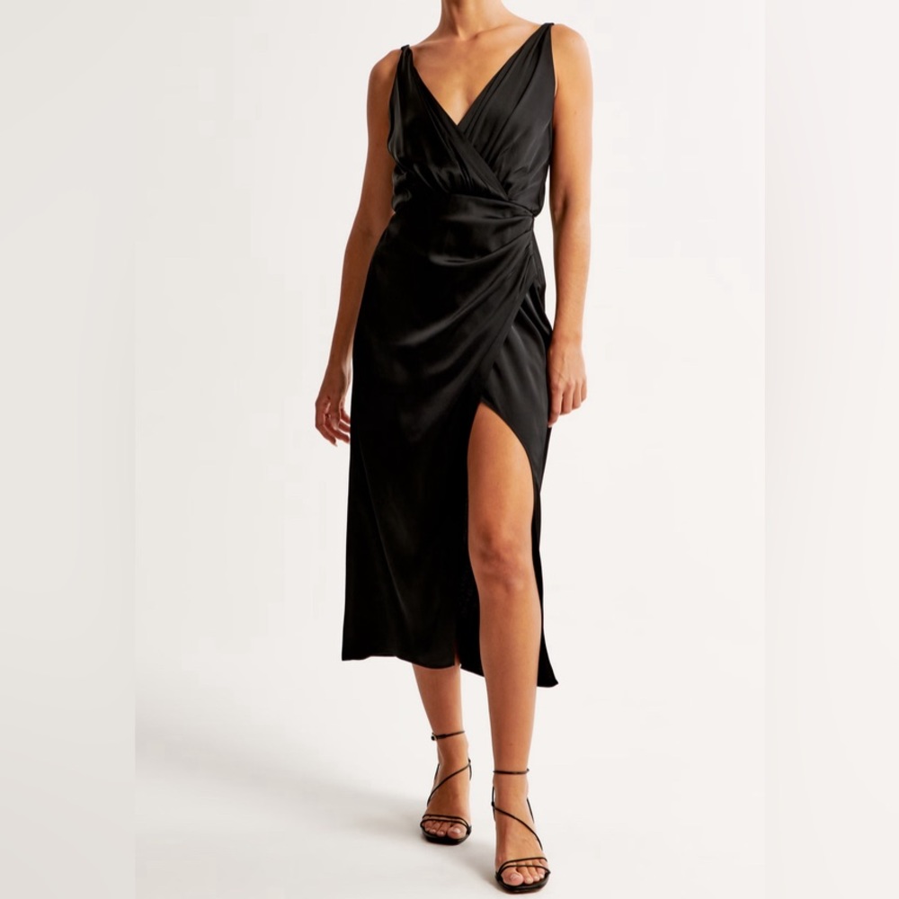 Abercrombie & Fitch Black Satin Midi Dress